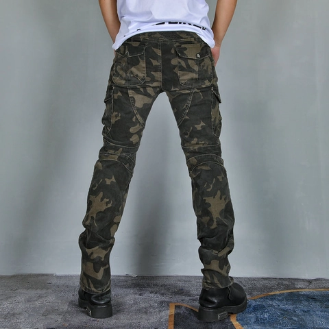 Pantaloni da Moto Mimetici Retrò da Uomo Pantaloni Cargo Tattici Resistenti all'Abrasione Con Protezioni Rimovibili