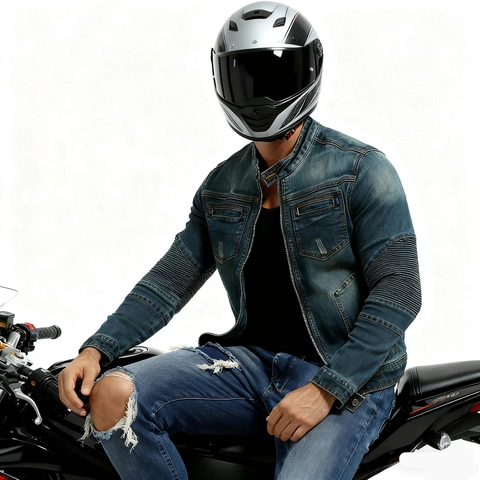 Giacca da Moto da Uomo in Denim Retrò Con Protezioni Blu Lavato Giacca da Motociclista Anticaduta Abbigliamento da Moto