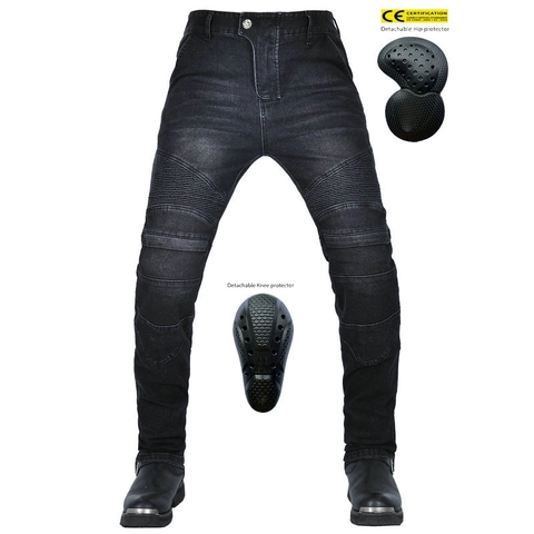 Pantaloni da Moto da Uomo Jeans Denim Biker Retrò Con Protezione CE Rimovibile Pantaloni Protettivi a Fisarmonica Elastici