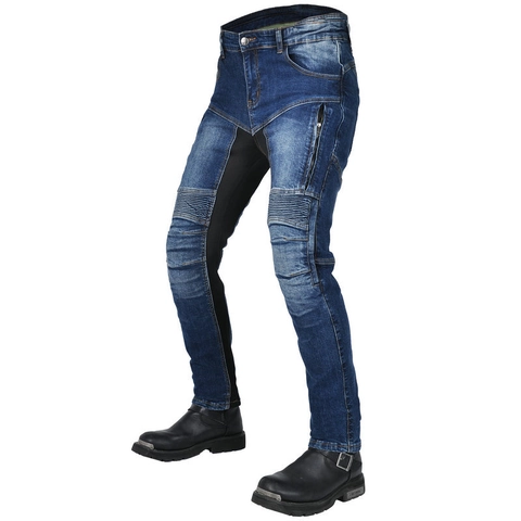 Pantaloni da Moto Donna Uomo Vita Alta Traspiranti Biker Denim Con Protezioni Removibili Per Estate