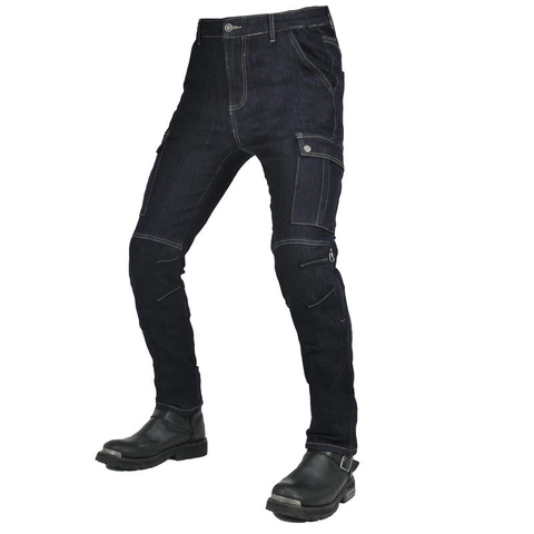 Pantaloni da Moto Unisex Jeans Protettivi Cargo Slim Fit Denim Retrò Con Protezioni CE per Ginocchia e Fianchi
