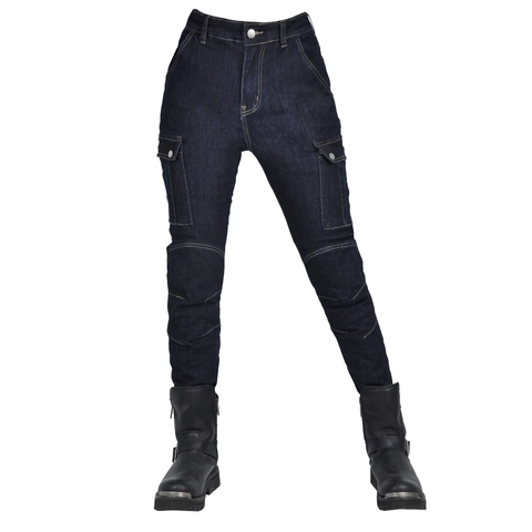 Pantaloni da Moto da Donna in Denim ad Alta Elasticità con Protezioni Rimovibili Slim Fit Retro da Ciclismo