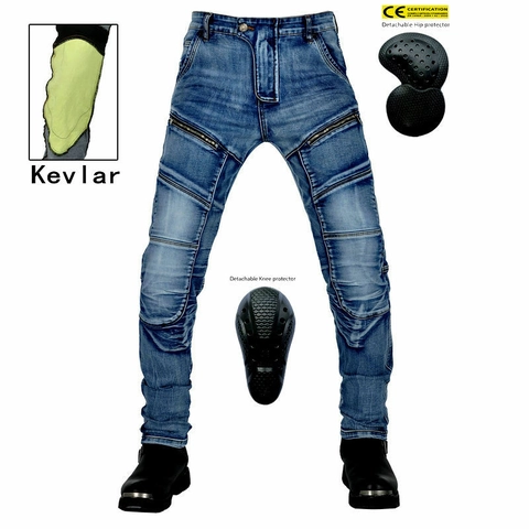 Jeans da Moto da Uomo Con Protezioni CE Rinforzati in Kevlar Pantaloni da Corsa Retro Biker Pantaloni da Moto in Denim Elastico