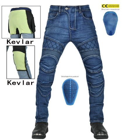 Pantalones de Moto Retro para Hombre Con Forros Protectores Vaqueros Biker Azul Lavado Pantalones de Ciclismo Anticaída Resistentes Al Desgaste