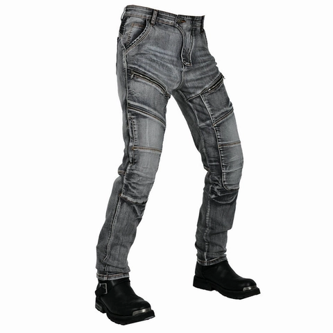 Pantaloni da Moto Retrò da Uomo in Denim Rinforzato con Protezioni Rimovibili Pantaloni da Locomotiva per Ciclismo all'Aperto
