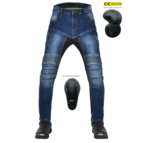 Pantaloni da Moto Donna Uomo Vita Alta Traspiranti Biker Denim Con Protezioni Removibili Per Estate