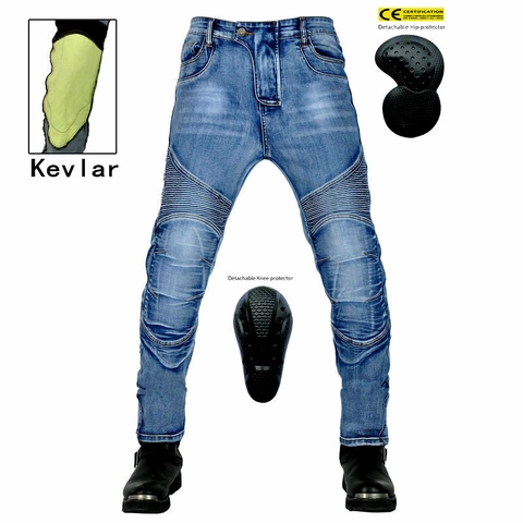 Jeans da Moto da Uomo Pantaloni Protettivi in Denim Con Protezioni Rimovibili Foderati in Fibra Aramidica Blu Nero Pantaloni da Biker Casual