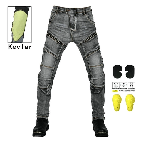 Pantaloni da Moto Retrò da Uomo in Denim Rinforzato con Protezioni Rimovibili Pantaloni da Locomotiva per Ciclismo all'Aperto