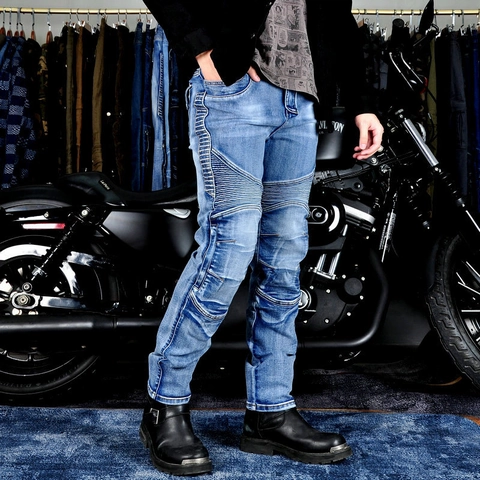 Jeans da Moto da Uomo Pantaloni Protettivi in Denim Con Protezioni Rimovibili Foderati in Fibra Aramidica Blu Nero Pantaloni da Biker Casual