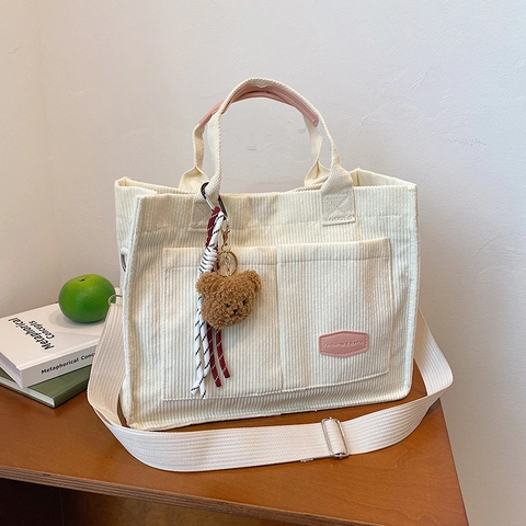 Cord Große Kapazität Tragetasche Für Damen Retro Kontrastfarbe Schultertasche Magnetschnalle Lässige Büro Handtasche