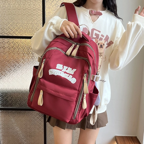 Mode Nylon Rucksack Für Studenten Einfache Schultasche Für Tägliches Pendeln Große Kapazität Buchstaben Druck Rucksack Reisetasche