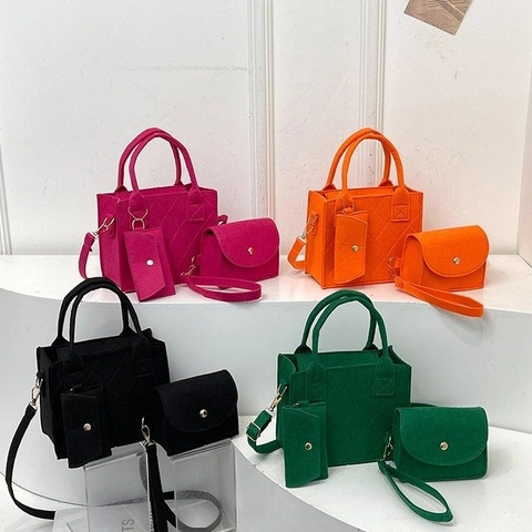 Borsa Tote da Donna in Feltro con Motivo Coccodrillo Set con Tracolla e Borsellino Stile Streetwear Piccola Borsa a Spalla