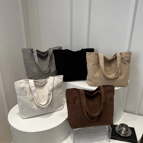 Sac Cabas en Velours Côtelé pour Femmes Grande Capacité Mode Style Coréen Sac d'Aisselle à l'Épaule Sac à Main Décontracté Couleur Unie