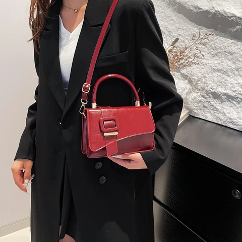 Borsa Quadrata Piccola da Donna in Pelle PU Con Fibbia Quadrata Borsa a Tracolla Vintage per il Lavoro Quotidiano