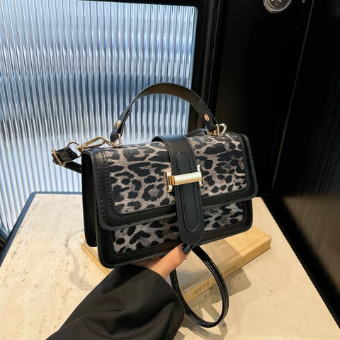 Vintage Leopardenmuster Damen Schultertasche PU Leder Kleine Eckige Umhängetasche Mit Griff Goldene Schnalle Handtasche