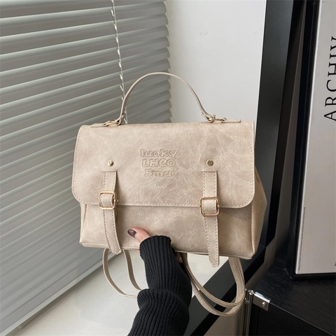 Zaino Da Donna Retro In Pelle PU Borsa A Tracolla Manico Superiore Stile College Pendolare Cinturini Con Fibbia Quadrato Lucky Goffrato