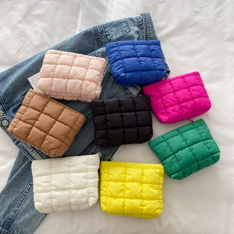 Neceser Acolchado Para Mujer Color Caramelo Textura Burbuja Bolsa De Cosméticos Moda Viaje Almacenamiento Cremallera De Mano