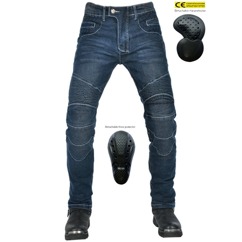 Pantaloni da Moto Retro da Uomo Jeans Elasticizzati Resistenti alle Cadute Con Imbottiture Protettive Pantaloni in Denim