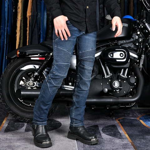 Pantaloni da Moto Retro da Uomo Jeans Elasticizzati Resistenti alle Cadute Con Imbottiture Protettive Pantaloni in Denim