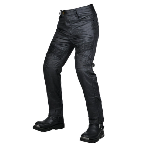 Herren Beschichtete Motorrad Reitjeans Mit Abnehmbaren Schutzpolstern Retro Slim Fit Wasserdicht Winddicht Outdoor Radhose