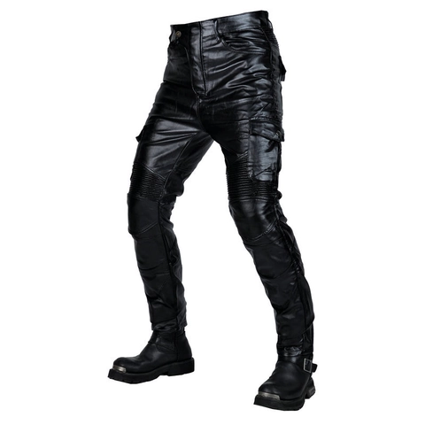 Heren PU-Leren Motorbroek Waterdicht Winddicht Cargo Biker Broek Met Afneembare Beschermende Kniepads