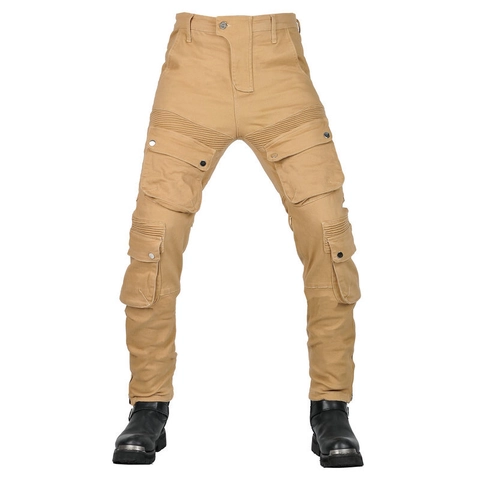 Pantalones de Moto Retro para Hombre Pantalones Cargo Con Almohadillas de Protección CE Resistentes al Desgaste Caqui Mezcla Algodón