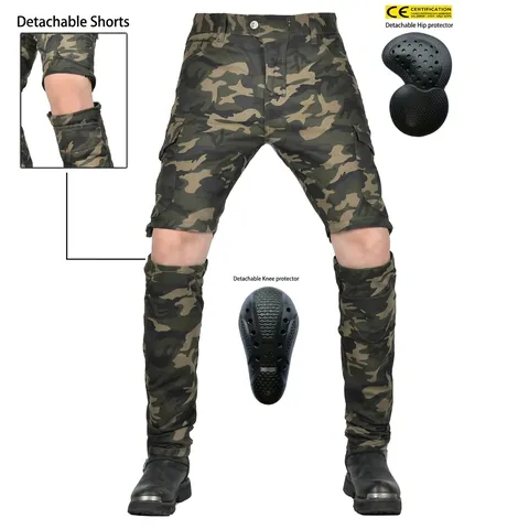 Pantalones de Moto para Hombre Pantalones Cargo Desmontables Resistentes al Desgaste Camuflaje Protectores Moto Con Equipo