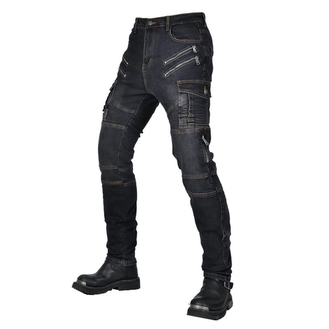Pantalon de Moto pour Hommes Jeans de Protection Biker Avec Protections Amovibles Mélange de Coton Denim Vintage Cargo