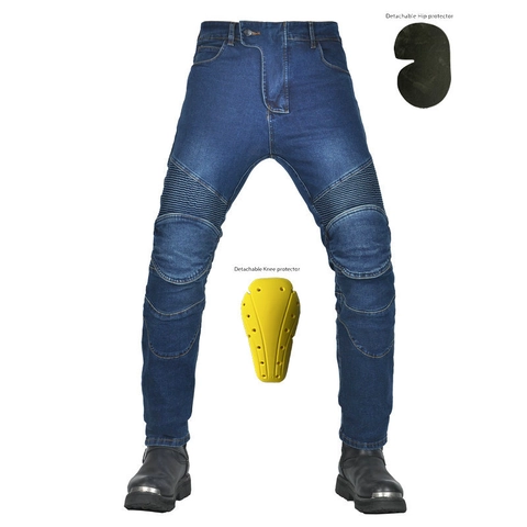 Herren Motorrad Reitjeans Mit Abnehmbaren Schutzpolstern Baumwollmischung Denim Hose Retro Akkordeon Raffung Gerade Hose