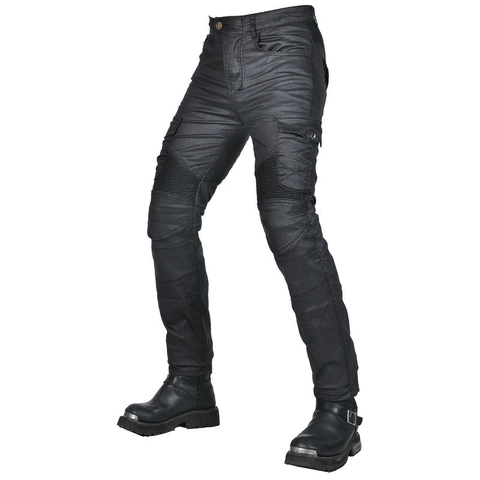 Volero Herren Motorrad Reithose Retro Beschichtete Cargohose Mit Abnehmbaren CE-Schutzpolstern Slim Fit Biker Hose