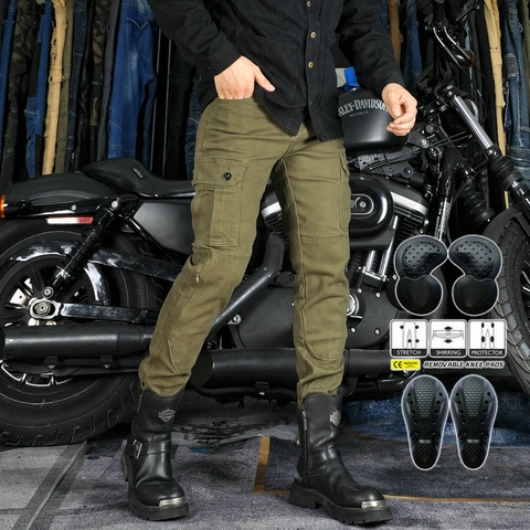 Pantaloni Cargo da Moto da Uomo Con Ginocchiere Rimovibili Slim Fit Misto Cotone Moto Joggers Pantaloni da Lavoro Tattici