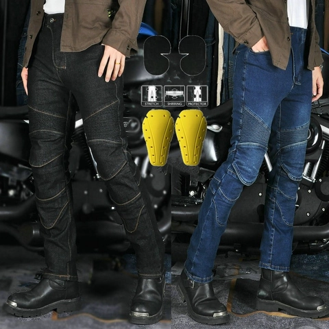 Herren Motorrad Reitjeans Mit Abnehmbaren Schutzpolstern Baumwollmischung Denim Hose Retro Akkordeon Raffung Gerade Hose
