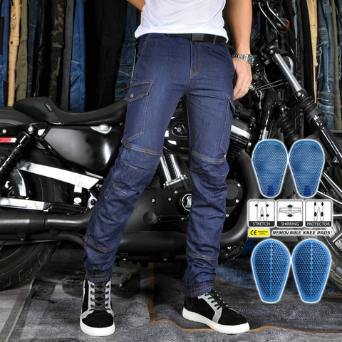 Pantaloni Moto Cordura Uomo Con Protezioni in Silicone Cargo Slim Fit Anti Strappo Resistente All'usura Denim Joggers