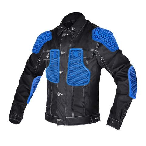 Veste de Moto pour Hommes Imperméable Anti-chute en Tissu Oxford Veste de Course Moto Avec Protections Surpiqûres Contrastées