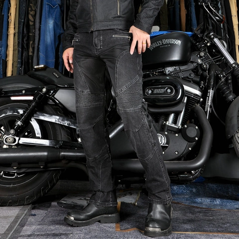 Pantaloni da Moto da Uomo in Denim Misto Cotone Traspiranti Con Protezioni CE Rimovibili Slim Fit Jeans Protettivi da Ciclismo