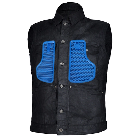 Gilet da Moto VOLERO in Tessuto Cerato Retrò Americano Unisex Resistente all'Usura con Protezioni Multitasca