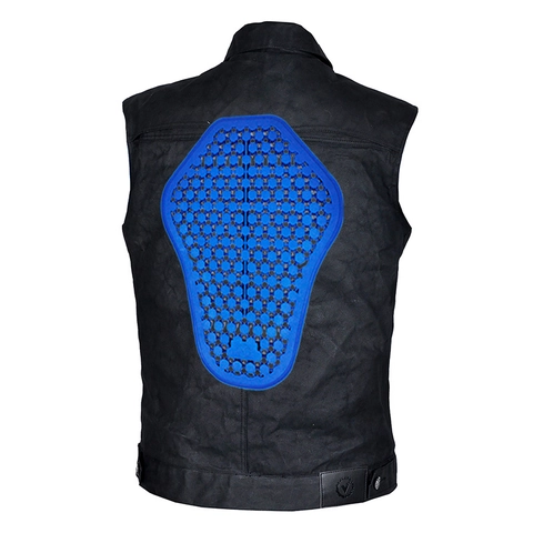 Gilet da Moto VOLERO in Tessuto Cerato Retrò Americano Unisex Resistente all'Usura con Protezioni Multitasca