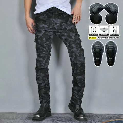Pantaloni da Moto Mimetici Retrò da Uomo Jeans Moto Cargo Tattici Con Imbottiture Protettive Pantaloni da Equitazione Slim Fit Antigoccia