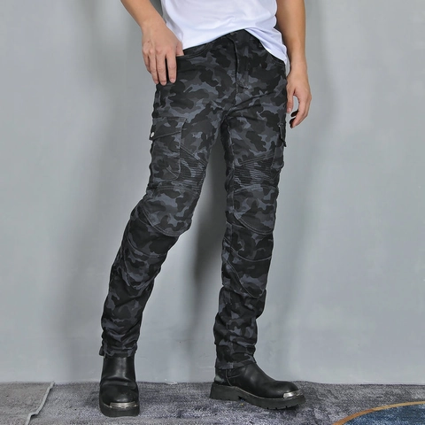 Pantaloni da Moto Mimetici Retrò da Uomo Jeans Moto Cargo Tattici Con Imbottiture Protettive Pantaloni da Equitazione Slim Fit Antigoccia