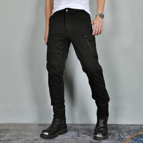 Men Motorcycle Riding Pants Cotton Blend Removable Protectors Cargo Tactical Pants Slim Fit Breathable Biker Trousers
