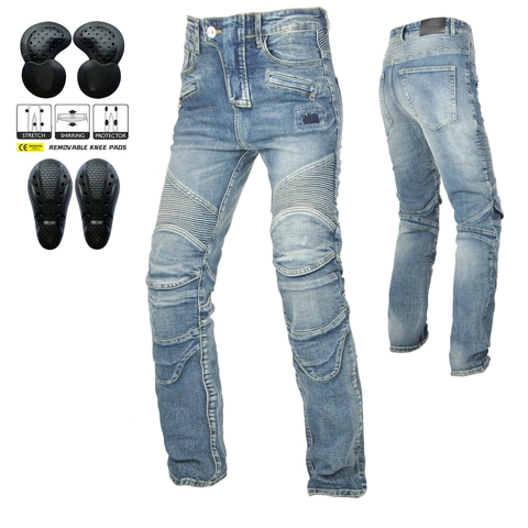 Pantaloni da Moto Retro Uomo Jeans con Protezioni CE Rimovibili Slim Fit Denim di Cotone Pantaloni Motociclista per Ciclismo all'Aperto