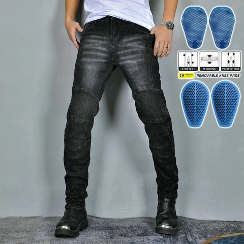 Pantalones Vaqueros Retro de Motocicleta para Hombre Pantalones de Motorista Protectores Resistentes Al Desgaste Con Almohadillas