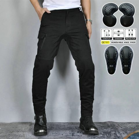 Men Motorcycle Riding Pants Cotton Blend Removable Protectors Cargo Tactical Pants Slim Fit Breathable Biker Trousers