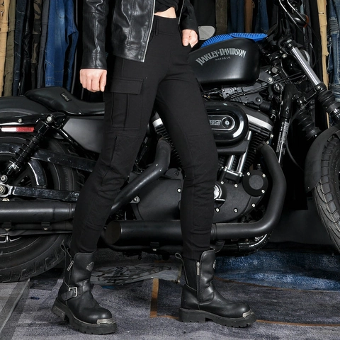 VOLERO Pantaloni da Moto per Donna Vintage Slim Fit Cargo Con Protezioni Fianchi Ginocchia Rimovibili Misto Cotone Anticaduta Locomotiva