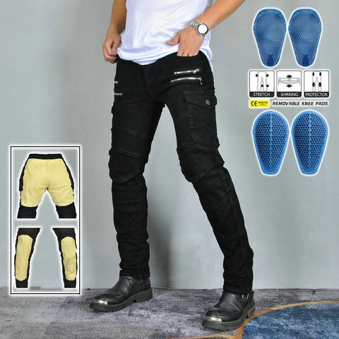 Pantaloni da Moto da Uomo Con Protezioni in Misto Cotone Resistente All'abrasione Fodera in Aramide Pantaloni da Biker Cargo Denim