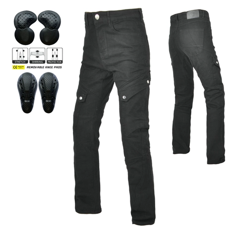 Men Motorcycle Riding Jeans Cotton Blend Slim Fit Cargo Pants With Removable Protective Pads Casual Moto Biker Trousers