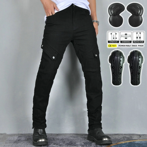 Pantaloni da Moto da Uomo Slim Fit Cargo Con Protezioni CE Rimovibili Pantaloni Tattici Outdoor Multitasche da Motociclista