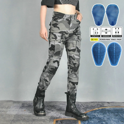 Pantaloni da Moto Mimetici a Vita Alta da Donna Pantaloni Cargo Traspiranti Con Protezioni Rimovibili