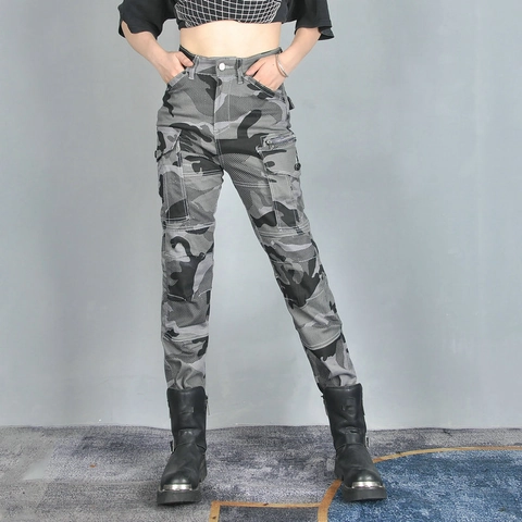 Pantaloni da Moto Mimetici a Vita Alta da Donna Pantaloni Cargo Traspiranti Con Protezioni Rimovibili