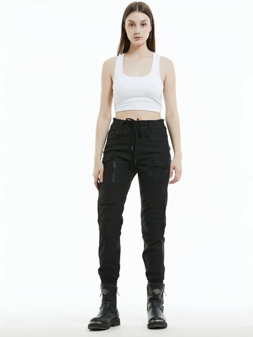 Pantaloni Moto Donna Impermeabili Antivento Neri Stile Cargo Techwear Con Protezioni